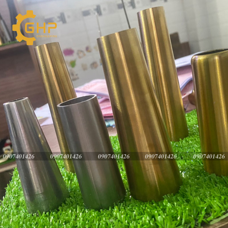 Ống côn màu đồng chụp chân bàn ghế 32x90-inox